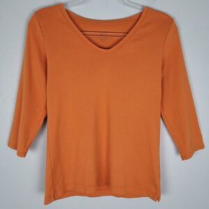 J. Jill Size S Pima Cotton V-Neck Ballet Sleeve Tee 3/4 Sleeve Top Orange